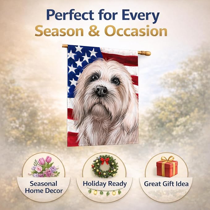 Caroline's Treasures CK6501CHF Dandie Dinmont Terrier American Flag House Flag Large Porch Sleeve Pole Decorative Outside Yard Banner Artwork Wall Hanging, Polyester, House Size, Multicolor