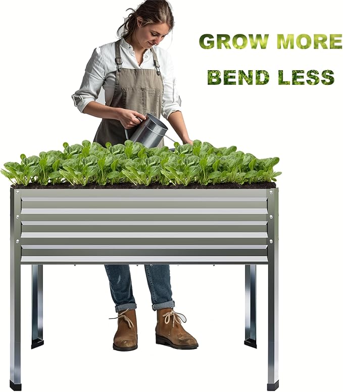 Mofesun Galvanized Raised Garden Bed with Legs, 2PCS 48x18x31.5 Inch Elevated Metal Planter Box, 300lbs Capacity for Vegetables, Flowers, Herbs. Suitable for Garden, Balcony, Patio, Backyard.