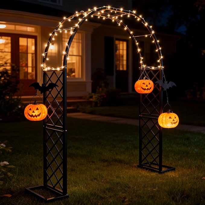 Heavy Duty Galvanized Steel Garden Arch 110.2×89.7×15.7 Inch, 20MM Thick Tube Rustproof Metal Arbor with Windproof Stakes for Wedding Ceremony, Halloween, Balloon Decor