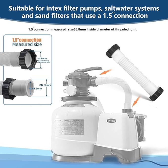 Alocs 11763 Pool Sand Filter Pump Hose Replacement for Intex Sand Filter Pumps & Saltwater Systems, 10 Inch Sand Filter Interconnecting Hose, White (Pack of 2)