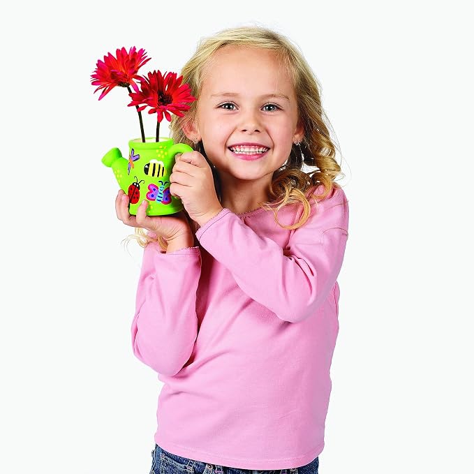 Fun Express DIY Ceramic Pot Watering Can Planter Pottery Kit for Kids - Paint Your Own Ceramic Painting Kit with 12 Small Flower Pots | Ceramics to Paint Crafts for Classroom, Home & Birthday Party