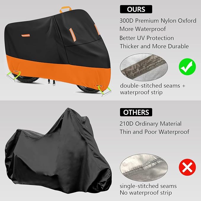 Motorcycle Cover Waterproof Outdoor 300D Oxford Heavy Duty Oxford All Season Sun Protection Fit up to 100 inch Dirt Bike Fat Boy Fat Bob Honda Africa (XXXL: 96" x 37" x 50")