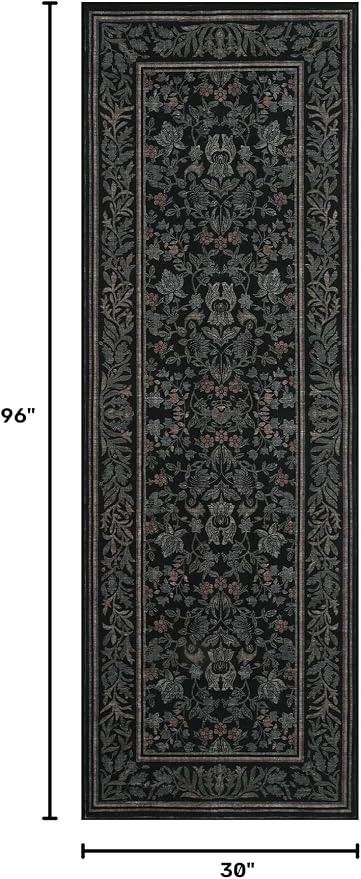 GarveeHome Washable 2.5x8 Hallway Runner Rug Non Slip Kitchen Rugs, Black | Boho Vintage Runner Rugs with Rubber Backing Soft Low-Pile Stain Resistant Indoor Long Carpet for Entryway Bedroom Laundry