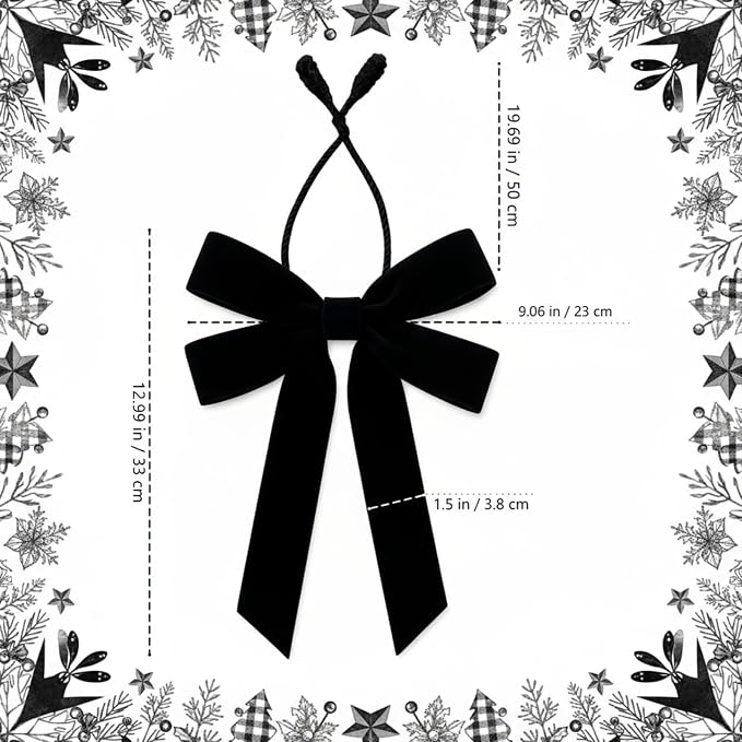 Soulchen 12 Pcs 20 Inches Christmas Garland Ties with Large Velvet Bows Reusable Holiday Wreath Twist Tie Bows for Banister Christmas Tree Indoor Outdoor Party Decorations (Black)