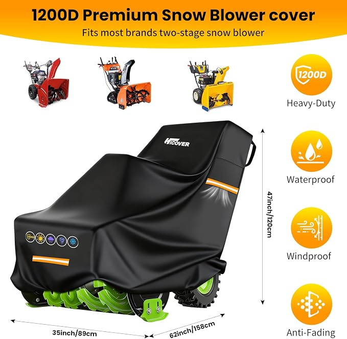 Snow Blower Cover - 1200D Snowblower Covers Heavy Duty Waterproof Zipper Reflective Strips Universal Fit for EGO, Honda, Ryobi, Cub Cadet, Ariens, Troy Bilt, Snow Joe, Toro and PowerSmart