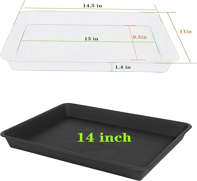 VUWEZ Plant Growing Trays 2 Pack, Plant Tray, 14.5"x11", Heavy Sturdy Plastic Plants Saucer, Seedling Starter Trays, Seed Starter Growing Tray (Black)