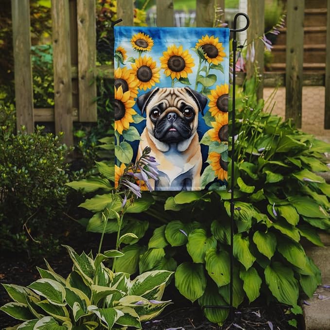 Caroline's Treasures DAC6145GF Pug in Sunflowers Garden Flag Mailbox Flag Decorative Yard Flag Banner Outside Patio Artwork Yard Flower Beds, Garden Size, Multicolor