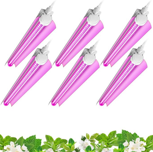 Barrina LED Grow Light, 144W(6 x 24W, 800W Equivalent), 2ft T8, Full Spectrum, High Output, Linkable Design, T8 Integrated Bulb+Fixture, Plant Lights for Indoor Plants, 6-Pack