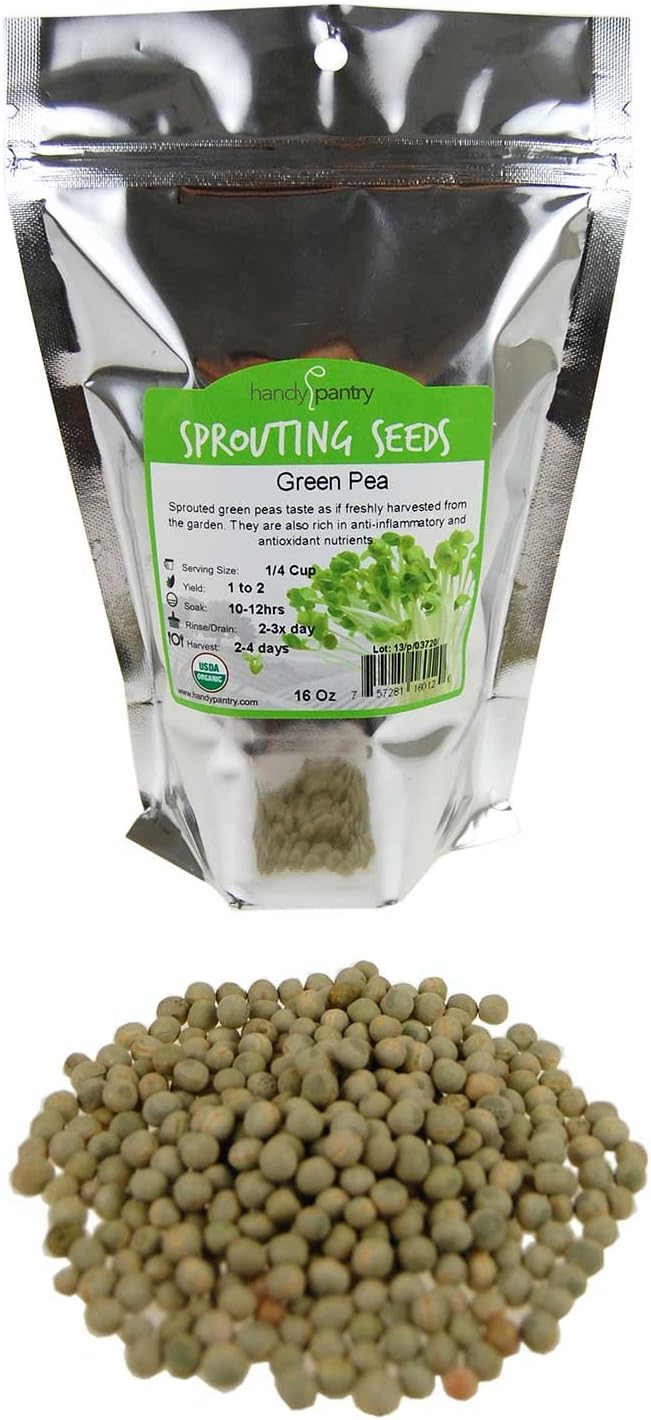 Handy Pantry Certified Organic Dried Green Pea Sprouting Seed - 1 Lb | Green Pea for Sprouts, Garden Planting, Cooking, Soup, Emergency Food Storage, Vegetable Gardening