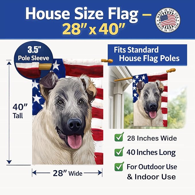 Caroline's Treasures CK6584CHF Kangal Dog American Flag House Flag Large Porch Sleeve Pole Decorative Outside Yard Banner Artwork Wall Hanging, Polyester, House Size, Multicolor