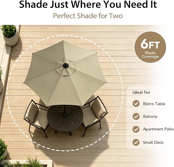 AMMSUN 6ft Patio Umbrella Outdoor Table Umbrellas with Push Button Tilt, UPF50+ Premium Steel Pole and Ribs for Deck, Lawn, Garden, Backyard & Pool (Khaki)