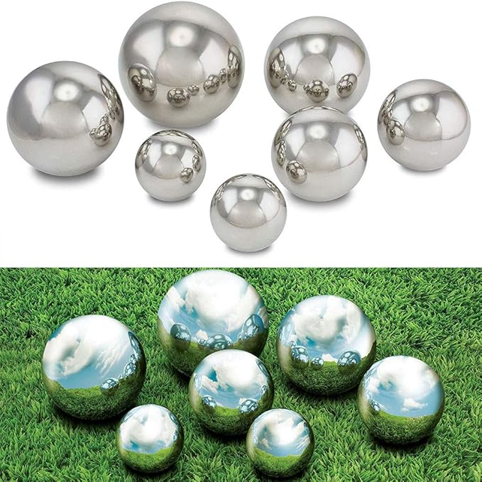 8pcs 2.4-6in Mirror Garden Spheres, Seamless Silver Stainless Steel, Props for Photography, Colorful Home Addition