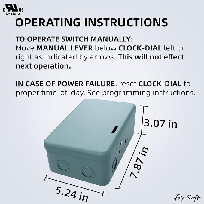 T103 40A 120V 24-Hour Mechanical Timer, DPST Switch with 12 ON/Off Cycles. for Defrost, Lighting, Irrigation，Indoor Use Only