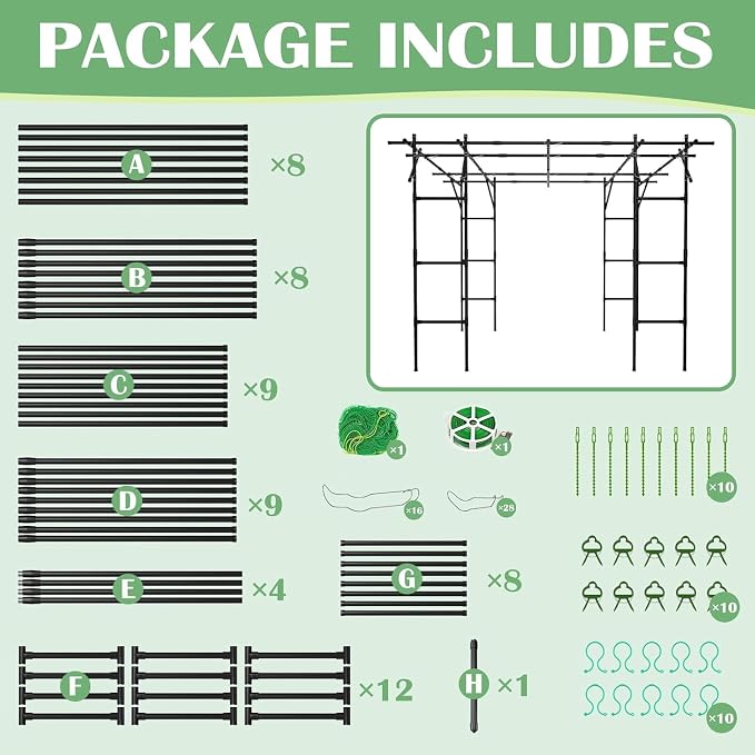 DoCred Garden Arch Trellis for Climbing Plants, 87" H x 118" L x 79" W Large Grape Vine Trellises Arch Arbor Gazebo, Grape Trellis for Outdoor Courtyard and Garden Decoration, Black