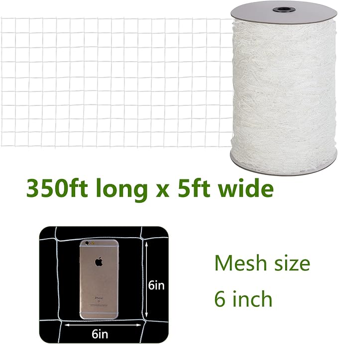 Soft Mesh Nylon Trellis Netting Roll - 5 x 350 ft Heavy Duty Garden Netting for Climbing Plants,Garden Melons Vegetables, Grape Racks, Hydroponic, 5x350ftnet