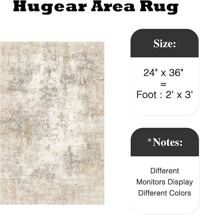 2x3 Beige Brown Modern Abstract Washable Area Rug for Entryway | Low Pile, Non Slip, Modern Abstract Style, Soft Indoor Rug for Entryway, Kitchen, Bathroom, Door Mat, Home Decor