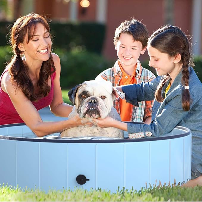Pet Bath Pool Foldable Pet Swimming Pool PVC 55'' x 12'' Indoor &Outdoor Bathing Tub for Large Dogs Cats Kids,Blue