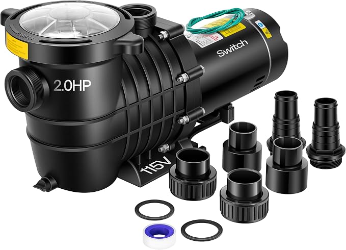 VIVOHOME 2.0HP 6500 GPH 115V Pool Pump, Self-Priming Energy Saving, 1.25" & 1.5" & 2" Inlet w/Strainer Basket for In/Above Ground Pools