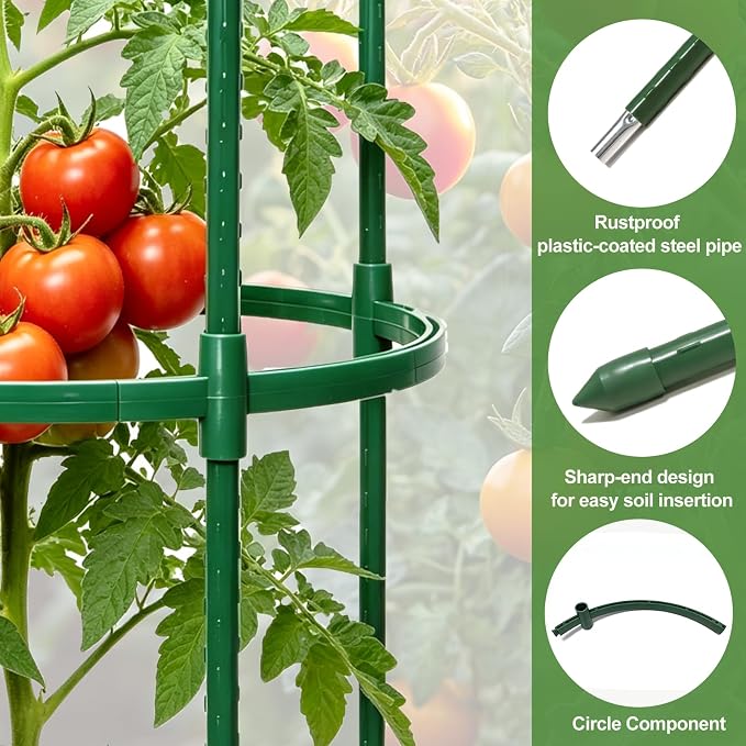 Tomato Cages for Garden&Pots, 6 Pack 50" Plant Support Trellis for Tomatoes, Cucumbers, Beans | Heavy-Duty Steel with Rust-Proof Coating | Garden Stakes for Outdoor Indoor Plants