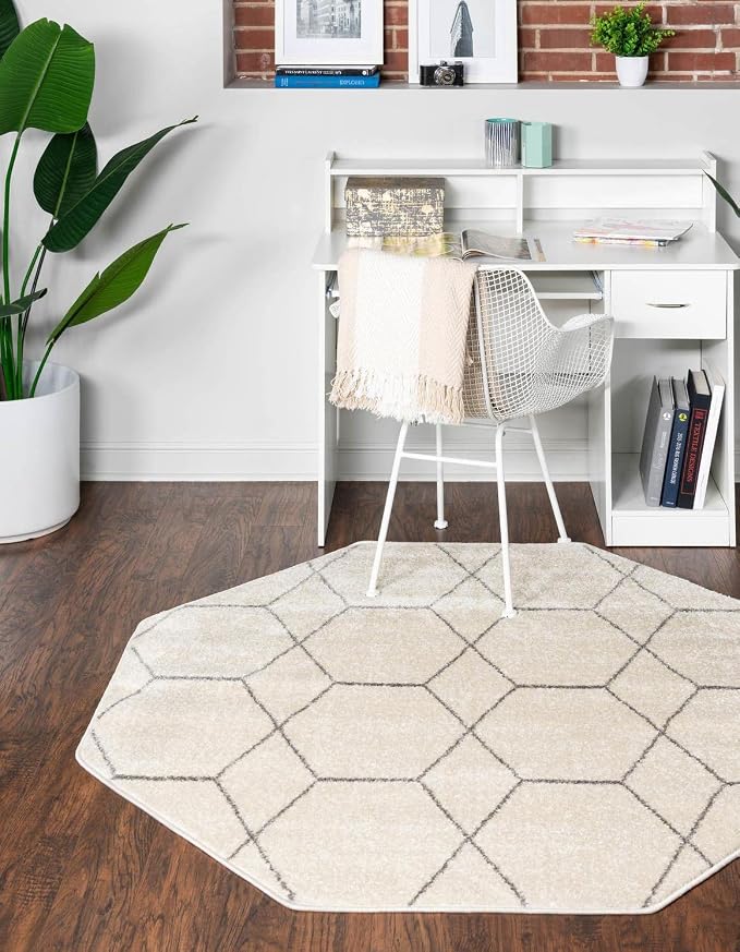 Unique Loom Trellis Frieze Collection Area Rug - Geometric (5' Octagon, Ivory/ Gray)