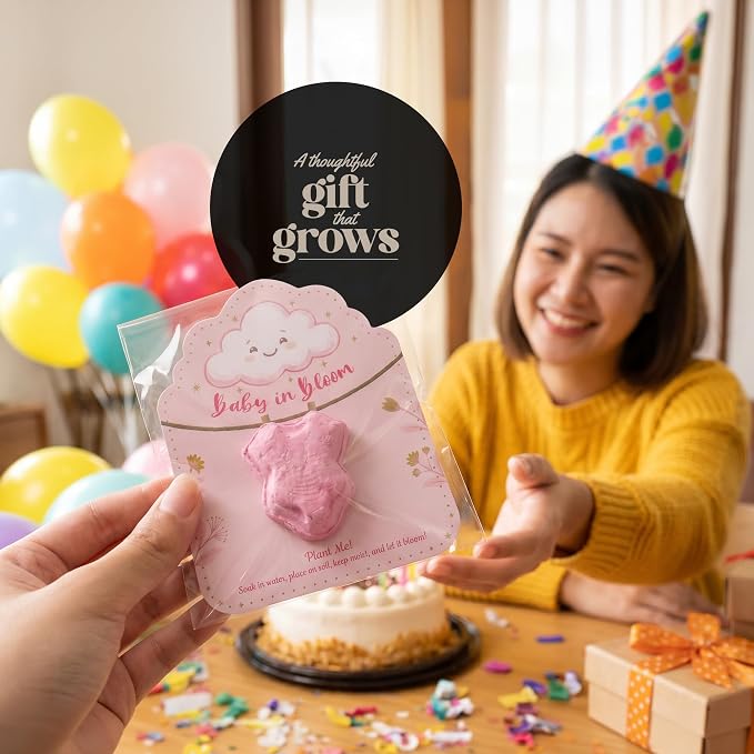 3D Onesie Seed Paper Gift Set – 24 Pink Plantable Baby Girl Onesie Shapes with Wildflower Seeds, Includes Cards & Double-Sided Tape for Baby Shower, Christening, Birthday & Special Occasions