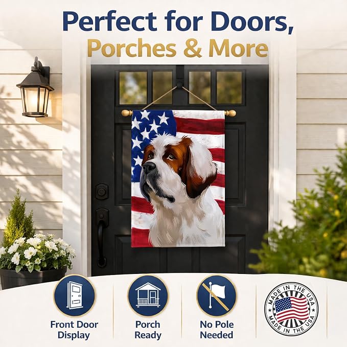Caroline's Treasures CK6393CHF Alpine Mastiff American Flag House Flag Large Porch Sleeve Pole Decorative Outside Yard Banner Artwork Wall Hanging, Polyester, House Size, Multicolor