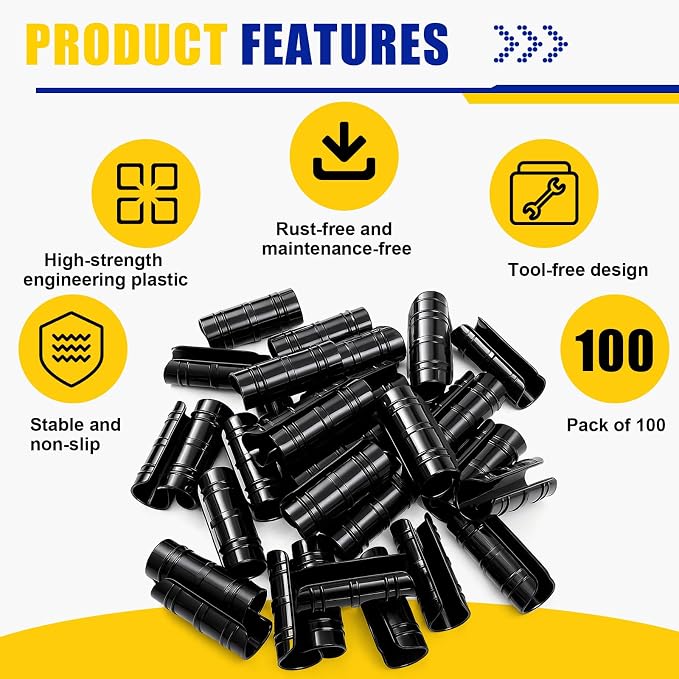 100 Pcs 1 Inch Greenhouse Clips, 25mm Black Plastic Clamp Garden Buildings Frame Snap PVC Pipe Tube Clips for Greenhouse Films Sunshade Nets Row Covers Shelters Fixing, Farming, Gardening
