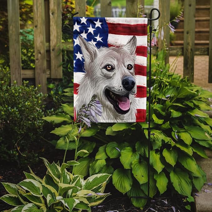 Caroline's Treasures CK6756GF West Siberian Laika American Flag Garden Flag Mailbox Flag Decorative Yard Flag Banner Outside Patio Artwork Yard Flower Beds, Garden Size, Multicolor