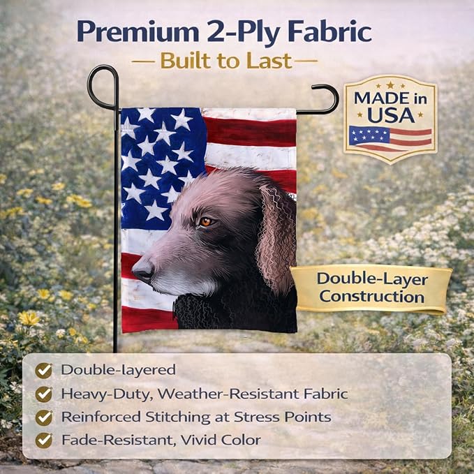 Caroline's Treasures CK6498GF Curly-Coated Retriever American Flag Garden Flag Mailbox Flag Decorative Yard Flag Banner Outside Patio Artwork Yard Flower Beds, Garden Size, Multicolor