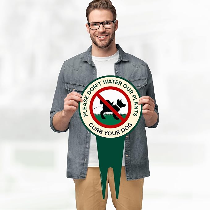 Please Don't Water Our Plants, Curb Your Dog - Funny Sign, 11"x21" Inches, Heavy Duty Integrated Ground Stakes, Indoor/Outdoor Use, Rust Free Aluminum Composite, Made in USA by My Sign center