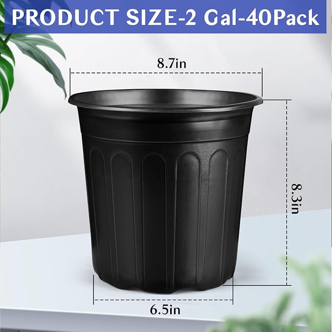2 Gallon Pots for Plants, 8.7 Inch Gallon Nursery Pots with Drainage Holes, 2 Gallon Plastic Plant Pots for Cuttings, Seeding, Succulents, Transplanting