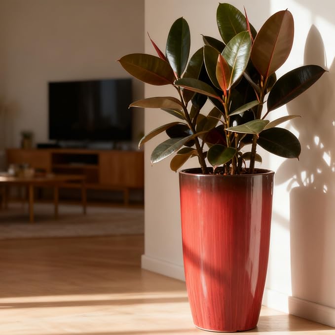 Worth Garden 23.5" H. Large Plastic Planters - Set of 2 Gradient Red Glossy Smooth Finish - Tall Plant Pots for Indoor & Outdoor Use - Decorative Lightweight Flower Pots for Front Porch, Patio, Deck