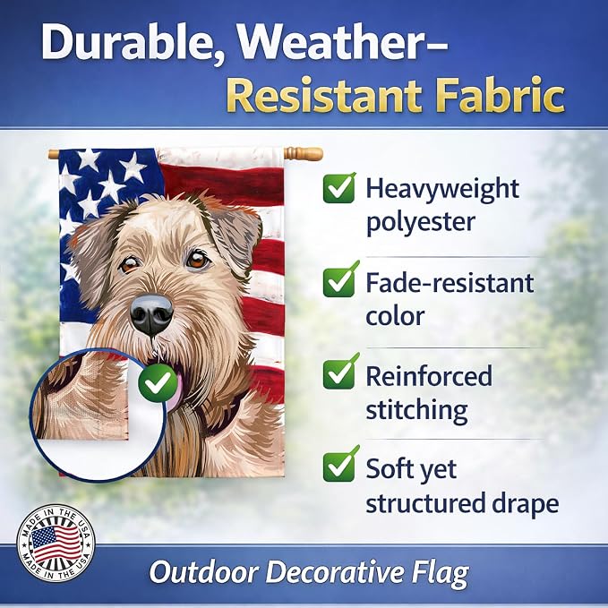 Caroline's Treasures CK6571CHF Irish Terrier American Flag House Flag Large Porch Sleeve Pole Decorative Outside Yard Banner Artwork Wall Hanging, Polyester, House Size, Multicolor