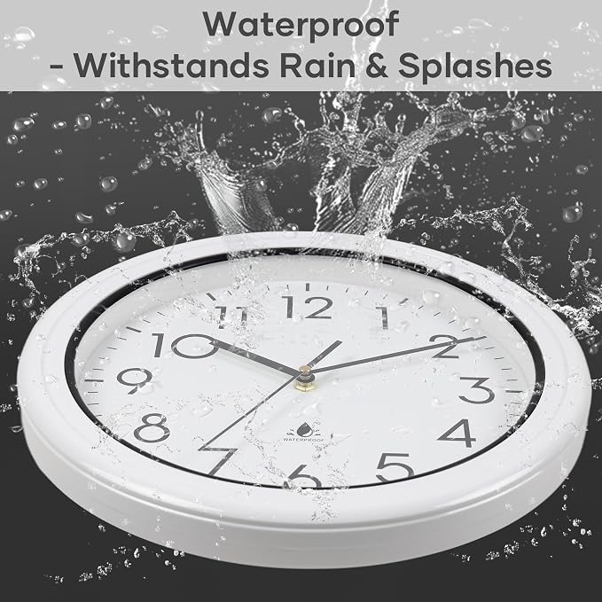 13 Inch Sealed Waterproof Outdoor Clock Non-Ticking Weatherproof Outdoor Wall Clocks Battery Operated Clock for Pool, Patio, Garden, Porch