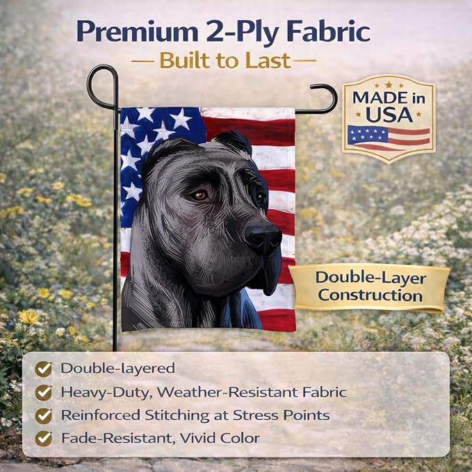 Caroline's Treasures CK6640GF Perro de Presa Canario American Flag Garden Flag Mailbox Flag Decorative Yard Flag Banner Outside Patio Artwork Yard Flower Beds, Garden Size, Multicolor
