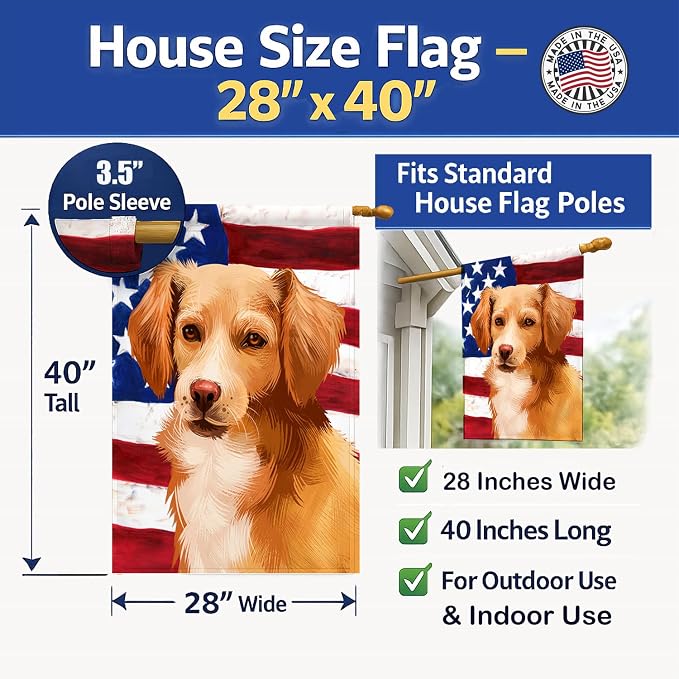 Caroline's Treasures CK6391CHF Alopekis Dog American Flag House Flag Large Porch Sleeve Pole Decorative Outside Yard Banner Artwork Wall Hanging, Polyester, House Size, Multicolor