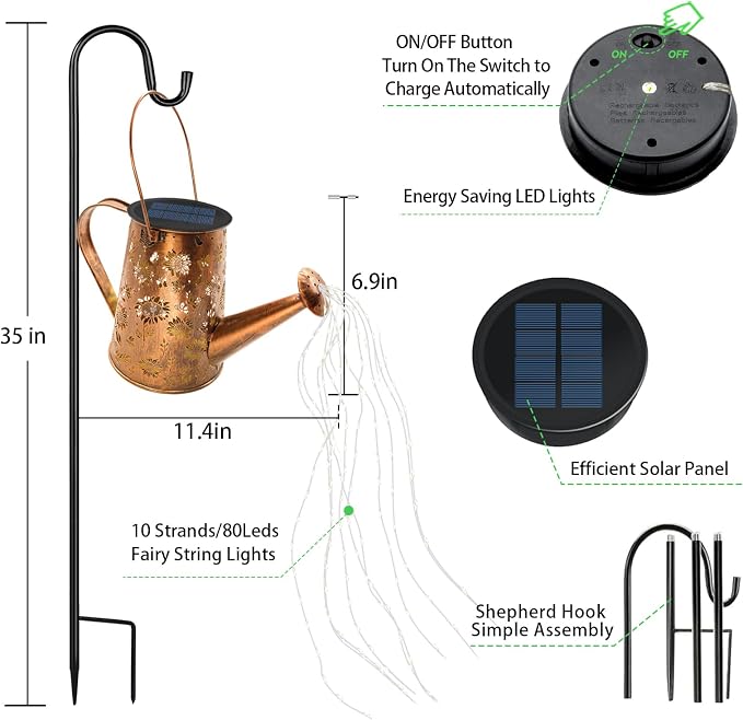 VOOKRY Solar Lights Outdoor Decoration, Large Retro Hanging Metal Solar Watering Can Lights Waterproof Sunflower Garden Decor Outside for Yard Lawn Patio Porch, Birthday Gifts for Women Mom Grandma