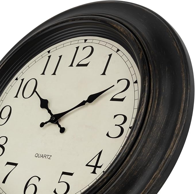 Foxtop Large Wall Clock 18 Inch Silent Non Ticking Battery Operated Classic Vintage Retro Wall Clock Decorative for Living Room Kitchen Home Office (Bronze)