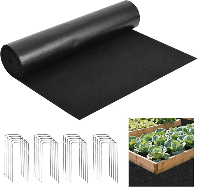 Recycled Felt Mulch Mat, 2'x 8.2' Reusable Fabric Walkway Mat Mulch Pathway Durable Landscaping Mat with 20 Ground Stakes for Plant Vegetables Flower Garden Weed Barrier