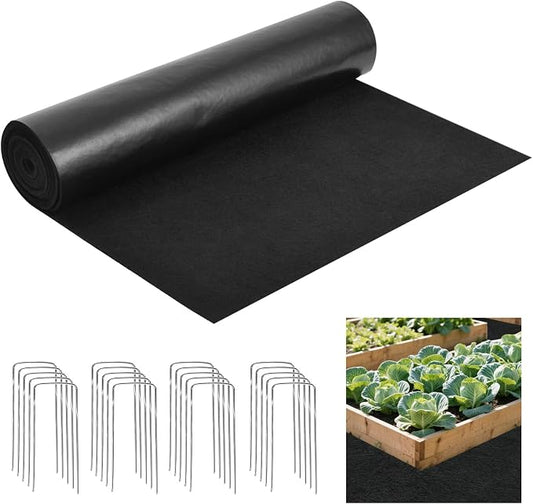 Recycled Felt Mulch Mat, 2'x 8.2' Reusable Fabric Walkway Mat Mulch Pathway Durable Landscaping Mat with 20 Ground Stakes for Plant Vegetables Flower Garden Weed Barrier