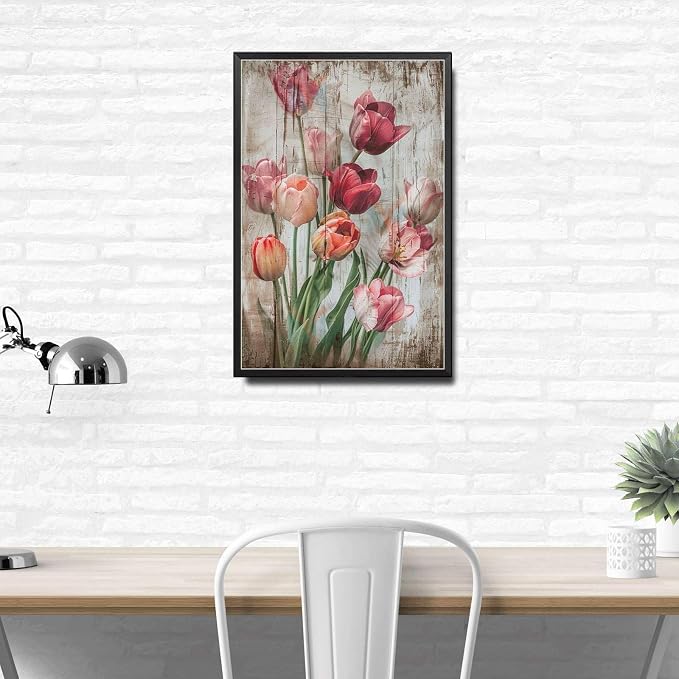 Metal Sign Tin Sign Vintage Wall Art Vintage Tulips Tin Sign for Rustic Wall Art Shabby Chic Interiors and Corrosion Resistant Aluminu Gardening Decor Gift for Bar 12×16 Inches with Metal Frame