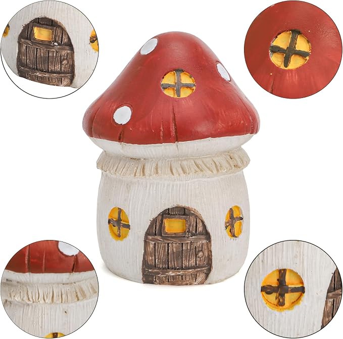 Nicunom 4 Pack Fairy Garden House, Miniature Mushroom House Resin Fairy House Statues Indoor/Outdoor Figurine Fairy Garden Accessories for Micro Landscape Lawn Yard Decor Gift