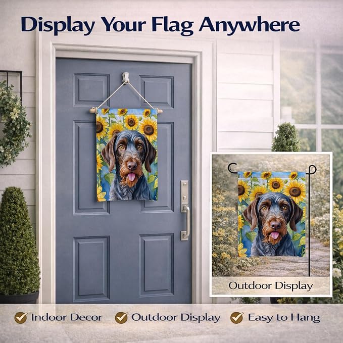 Caroline's Treasures DAC6086GF German Wirehaired Pointer in Sunflowers Garden Flag Mailbox Flag Decorative Yard Flag Banner Outside Patio Artwork Yard Flower Beds, Garden Size, Multicolor