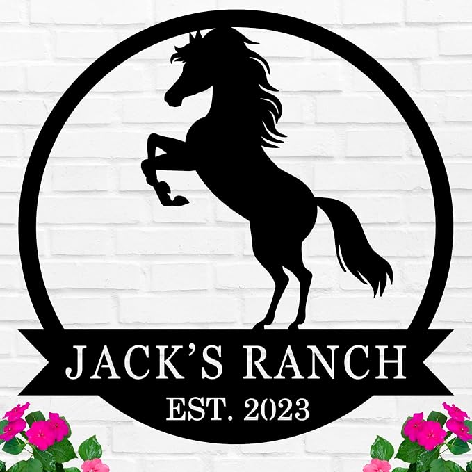 Personalized Metal Horse Sign, Custom Family Name Metal Horse Sign for Yard & Garden Decor, Farmhouse Decor, Outdoor Decor