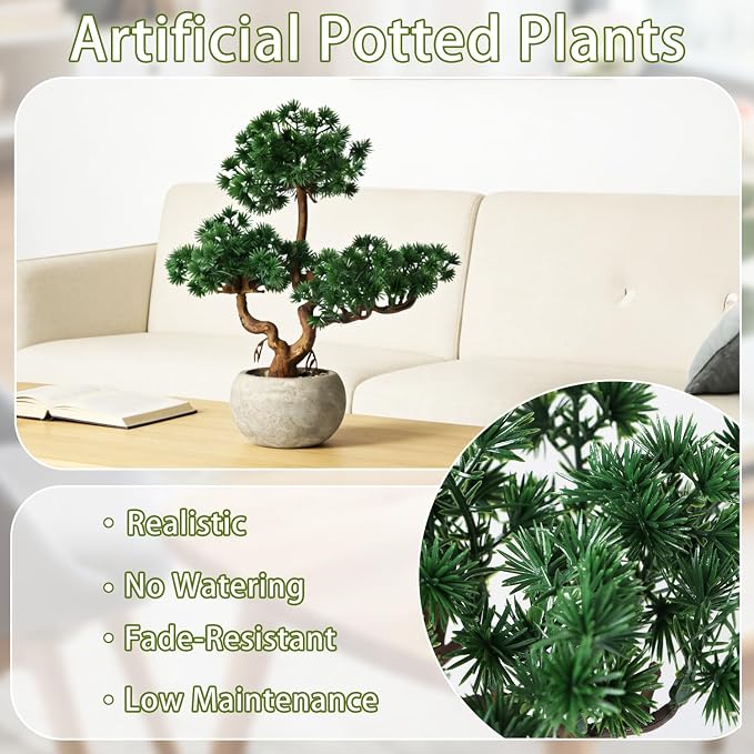 TOARTi Artificial Bonsai Tree Potted Plant with Pot, 11" Tall Small Fake Potted Faux Plant Desk Decor, Realistic Decorative Plants Indoor Shelf Decor for for Home Bedroom Bathroom Office Desk