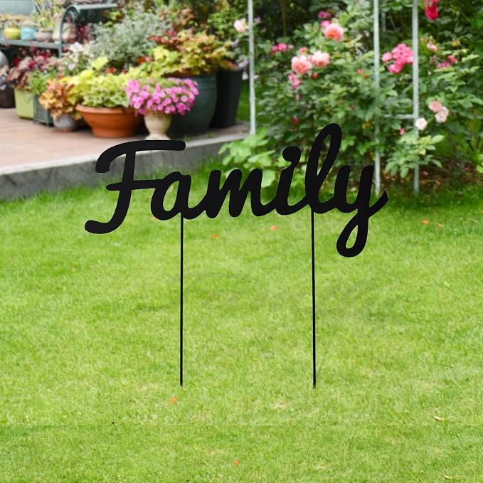 19.25"H Metal Letter Family Garden Stake Thanksgiving Outdoor Garden Lawn Yard Sign for Planter Walkway Pathway