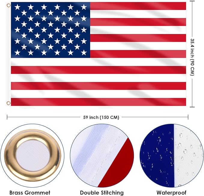 AhfuLife 2 Pcs American Flag for Outside 3x5 Ft, Large America Flag for 250 Years Anniversary-Double Side with Brass Eyelets for 4th of July World Cup American Party Decorations, Bar Garden Street Decoration Indoor Outdoor