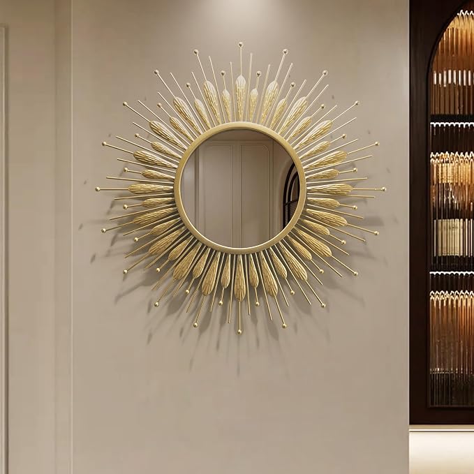 Wall Mirrors Decorative 30" Country-Style Gold Round Mirrors for Wall Decor ，Sunflower Wall Hanging Mirror