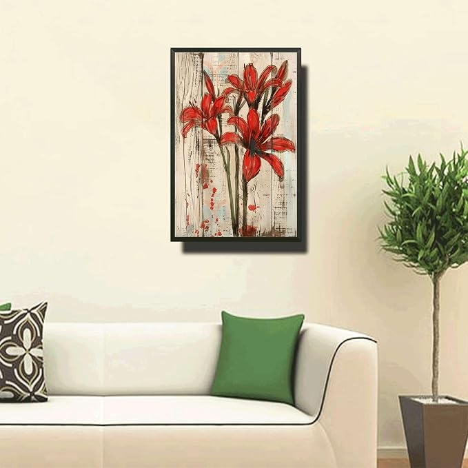 Metal Sign Tin Sign Vintage Antique Paint Lycoris Tin Sign for Shabby Chic Interiors Red Flower Admirers and Weather Resistan Inspirational Wall Art for Home Decor 6×8 Inches with Metal Frame