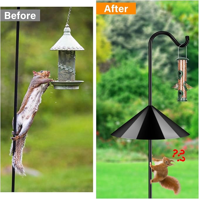FEED GARDEN 92’’ Bird Feeder Pole Squirrel Proof 1 Pack, Adjustable Tall Shepherds Hooks for Outdoor with 7 Prongs Base, Heavy Duty Shepherd Hook with Baffles, Pole for Bird Feeder, Plant Baskets
